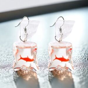 Splashy Style: NWT Goldfish-In-Bag Dangle Earrings! 🌊✨ Fair Fish Earrings